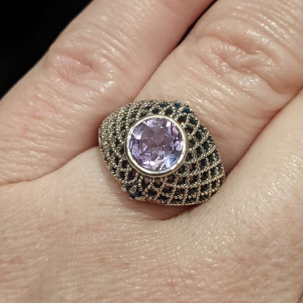 Amethyst & Blue Topaz .925 Silver Ring, size 8 - Picture 7 of 16